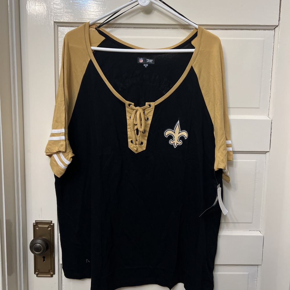 NFL Team Apparel New Orleans Saints Womens 3X Lace Up T-Shirt NWT Black Gold